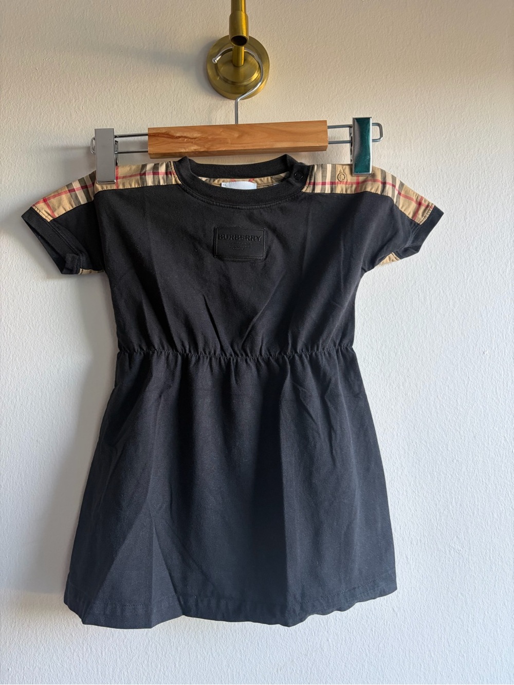 Burberry Black Kids' Cotton Dress with Iconic Check Trim